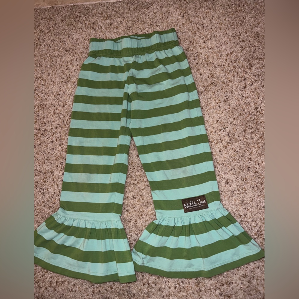 Matilda Jane flare ruffle Aqua and Olive Striped Pants